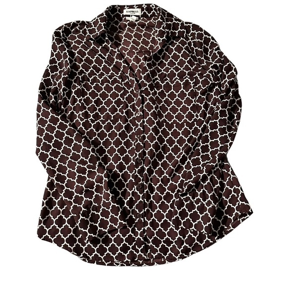 Express Portofino women's slim small maroon and cream, long sleeve butto… - Picture 1 of 5